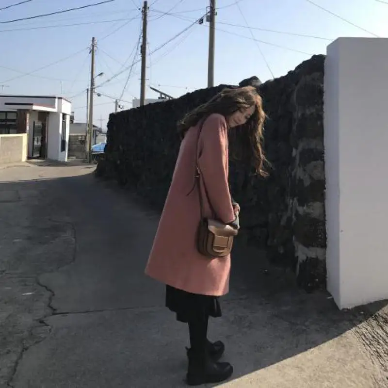 Новое Женское шерстяное пальто в Корейском стиле с отложным воротником 2019 модное