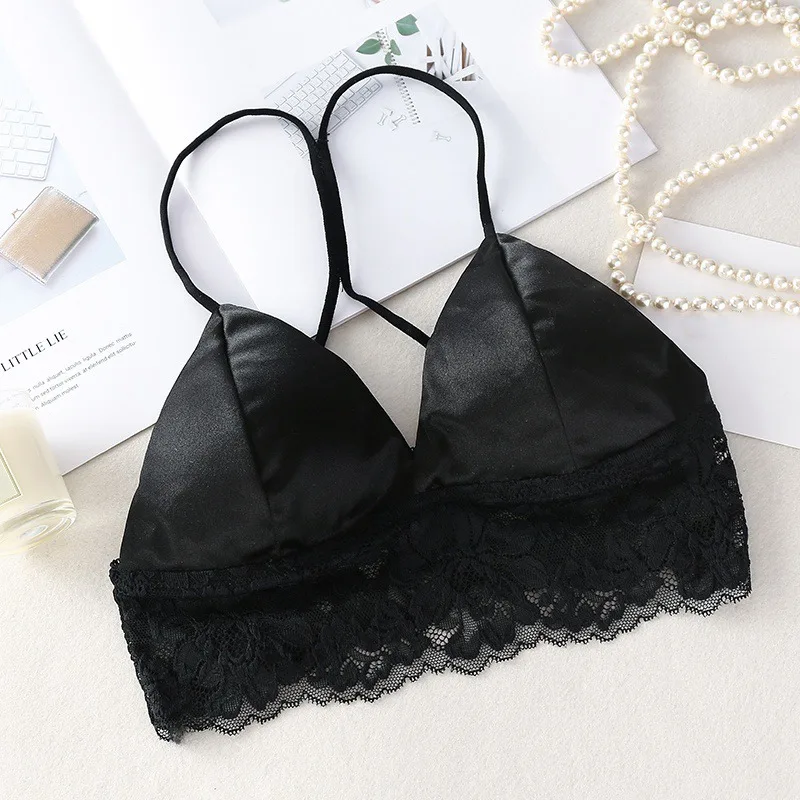 

Summer New Beauty Back Lace Tube Top Camisole Solid Color Thin Shoulder Strap Padded Bra
