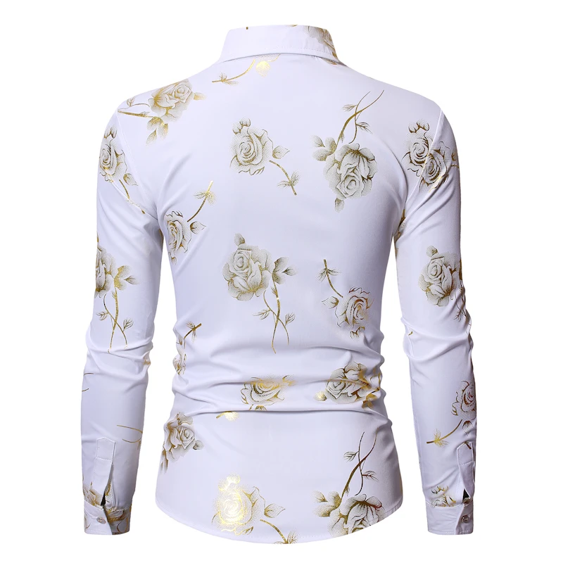 

KALENMOS Gold Rose Floral Print Shirts Men Muslim Hip Hop Punk Chemise Lapel Wedding Party Bronzing Camisa Masculina Africa Ropa