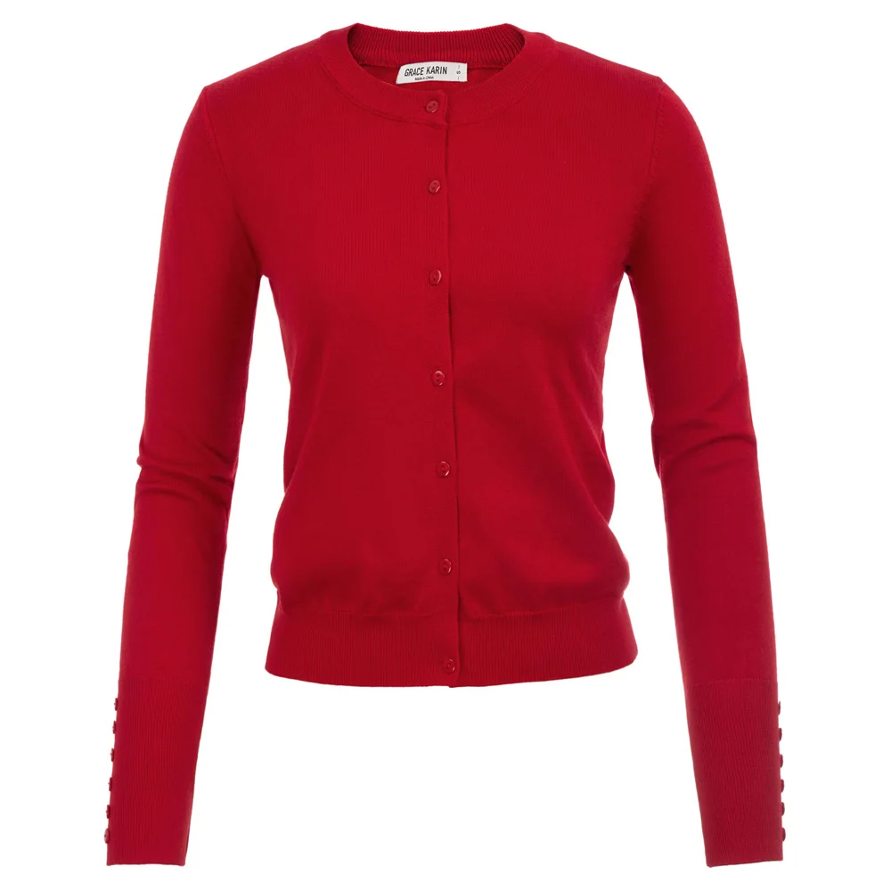 GK Women Buttons Decorated solid color Cardigan Knitwear Knitted Coat Long Sleeve Crew Neck High Stretchy comfortable |
