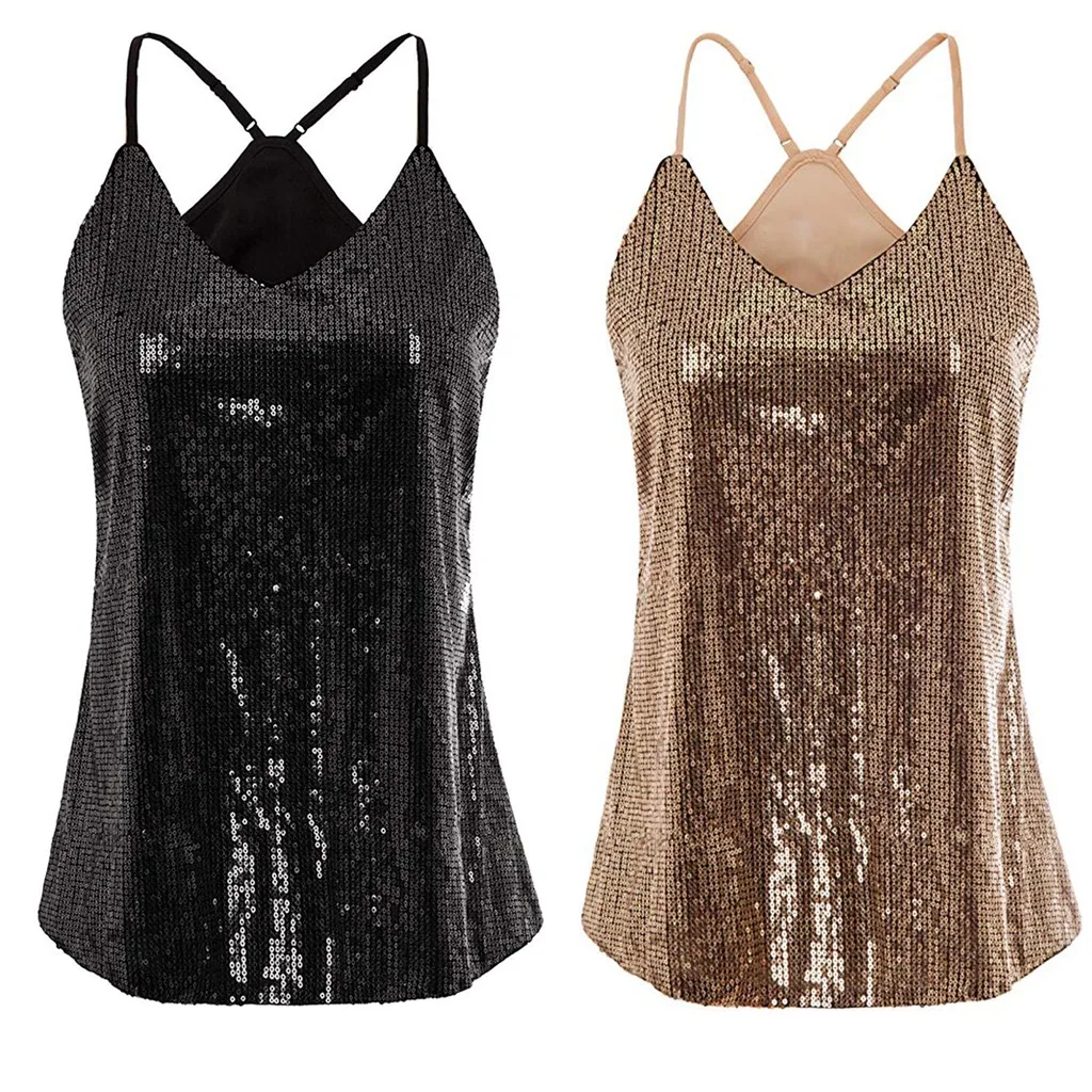 Блестящий женский жилет с блестками блестящие майки без рукавов на бретельках