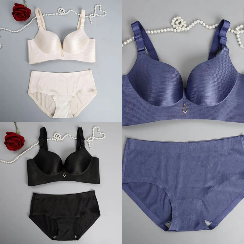 

Sexy Seamless Underwear Set for Women Comfortable Breathable Bra Sets Female Wire Free Push Up Bras Gathering Pantys Lingeries