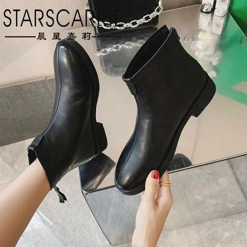 

Leather single boots 2021 spring and autumn new riding boots female British style low-tube all-match ankle boots Chelsea boots
