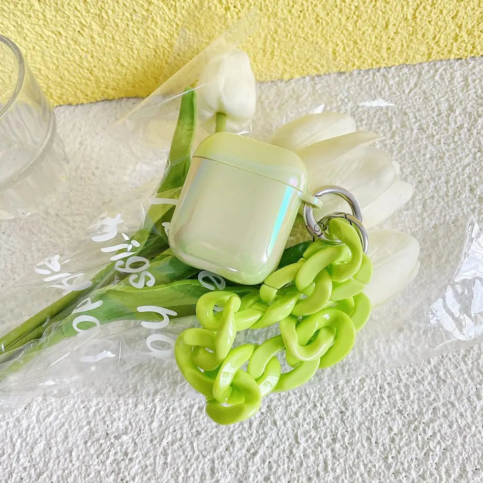 

INS Color Plating Green Earphone Case For AirPods 2/1 airpod Earphone Cover For AirPods Pro 3 Headset Case with Lanyard Chain