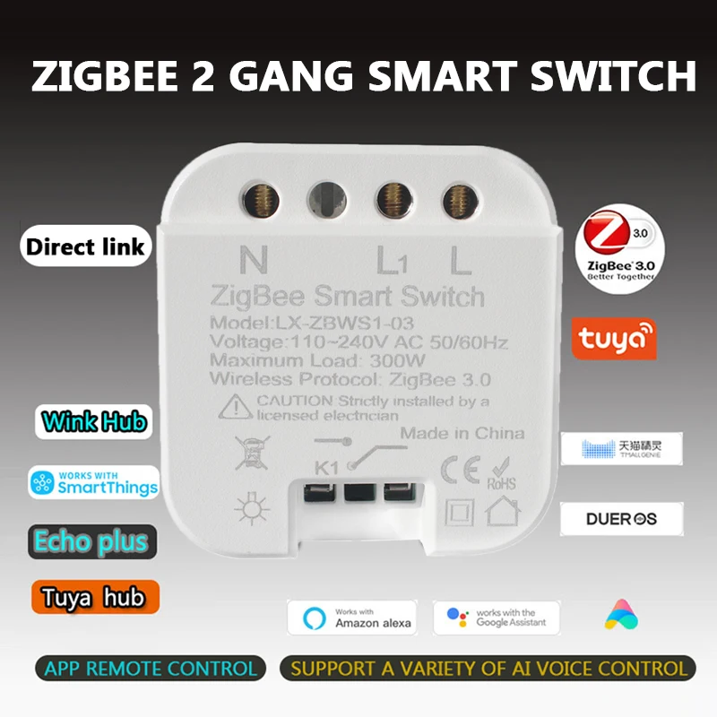 

Умный выключатель Tuya ZigBee 3,0, релейный модуль, дистанционное управление на 1/2 клавиш, настенный выключатель, мини-переключатель, работает с ...