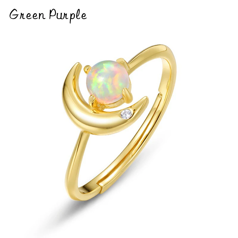 

Green Purple Real 925 Sterling Sliver Rings For Women Opal Zircon Moon Finger Rings for Women Adjustable Free Size Fine Jewelry