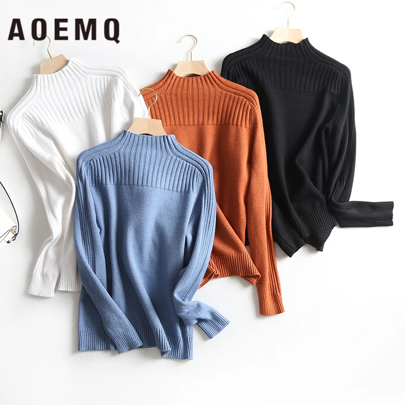 AOEMQ, зимняя одежда, свитер, 4 цвета, один размер, сохраняет тепло, свитер с высоким воротом, женские топы, пуловеры, полосатый свитер, топы