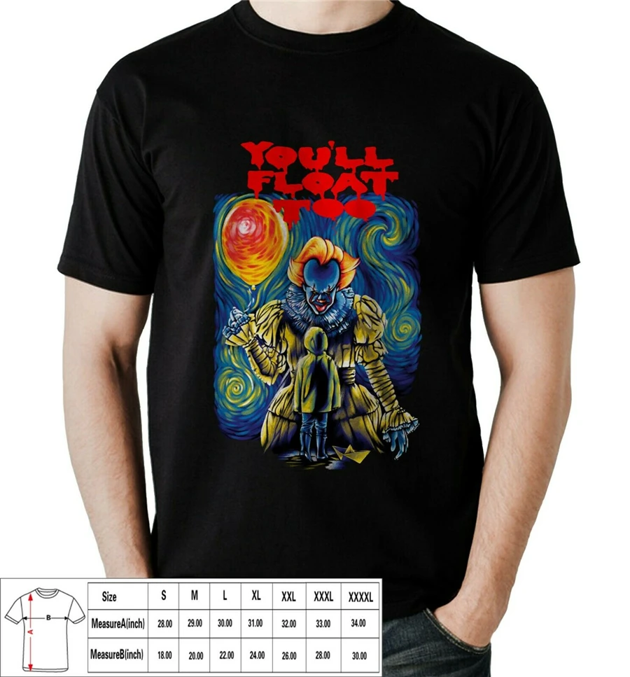 Pennywise You'll Float Too Stephen King horror футболка черно-белая уличная одежда в американском