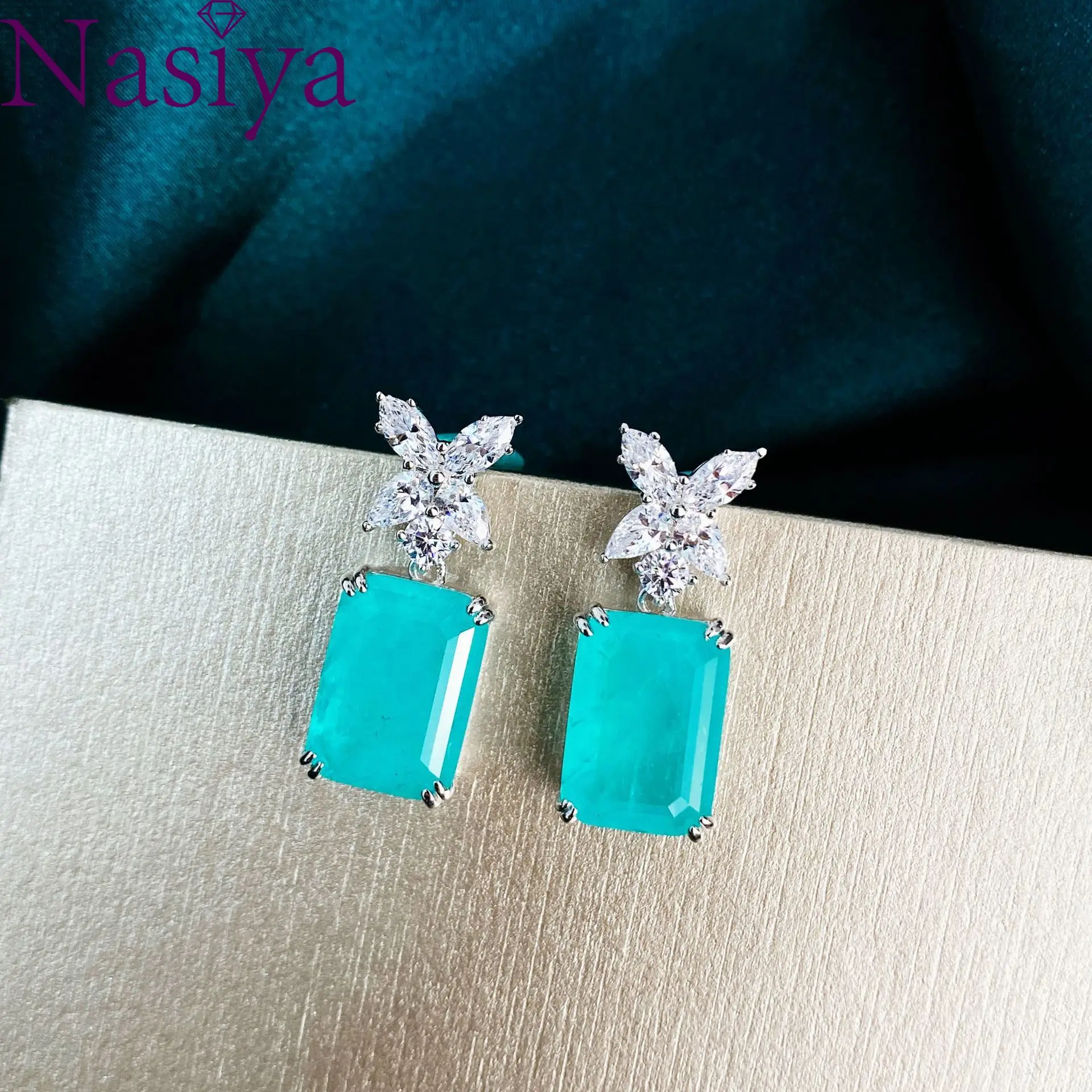 

Paraiba 925 Sterling Silver Earrings 10*14MM Imitation Natural Earrings Ear Stub Wedding Party Engagement Jewelry Gift Wholesale