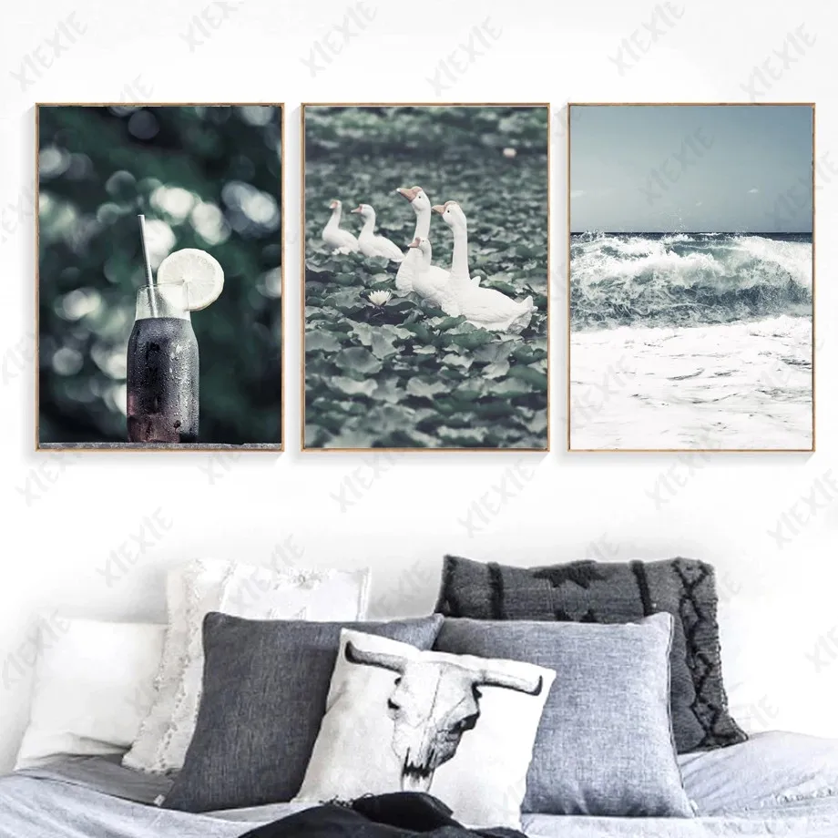 

Natural Landscape Poster Wallpaper Swan Wave Soda Canvas Painting Art Nordic Print Picture Craft Decoration for Home Living Room