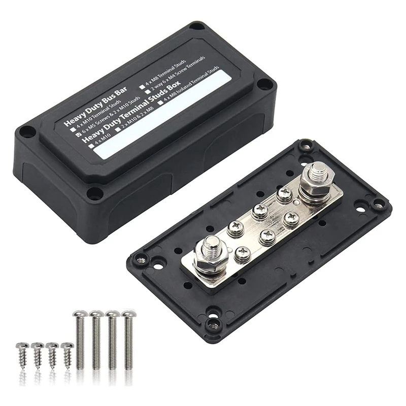 

Блок распределения питания, 6 стоек, шина, пара с крышкой-6 стоек M5 (3/16 дюйма), макс. 48 В, 300 А, шина с крышкой