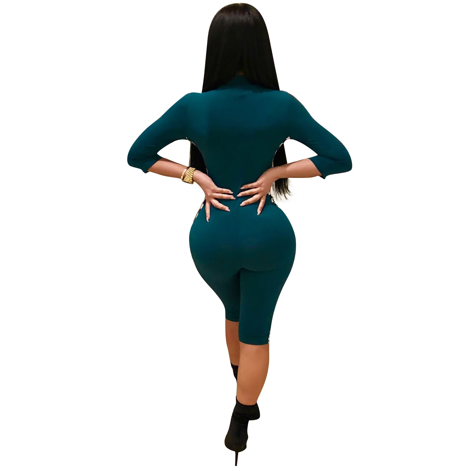 Women's Half Sleeve Jumpsuit Sexy Casual Zipper Slim Stretch Print Racing Suit Calfskin Pants S-XXXL | Женская одежда