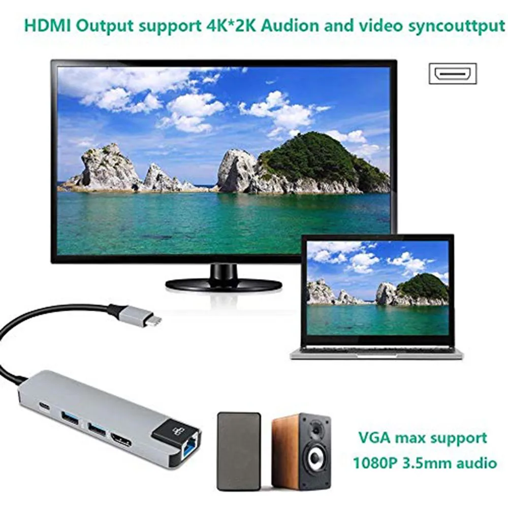 5 в 1 USB 3 0 концентратор C Мульти разветвитель HDMI порт адаптер док-станция для MacBook Pro