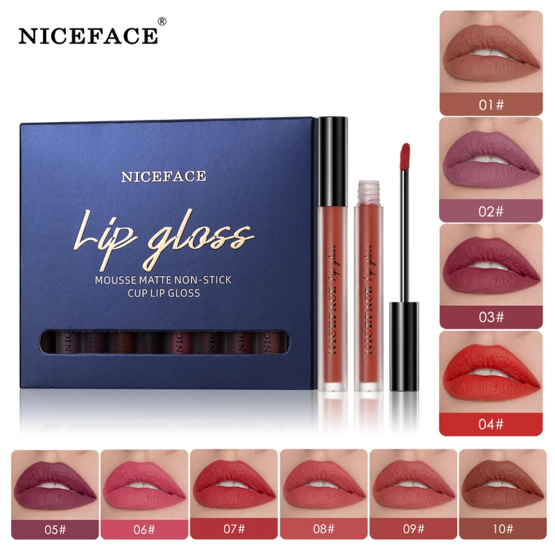 

10 Colors/set Lip Gloss Combo Velvet Matte Waterproof Long Lasting Moisturizing Non-stick Lip Gloss Lip Glaze TSLM1