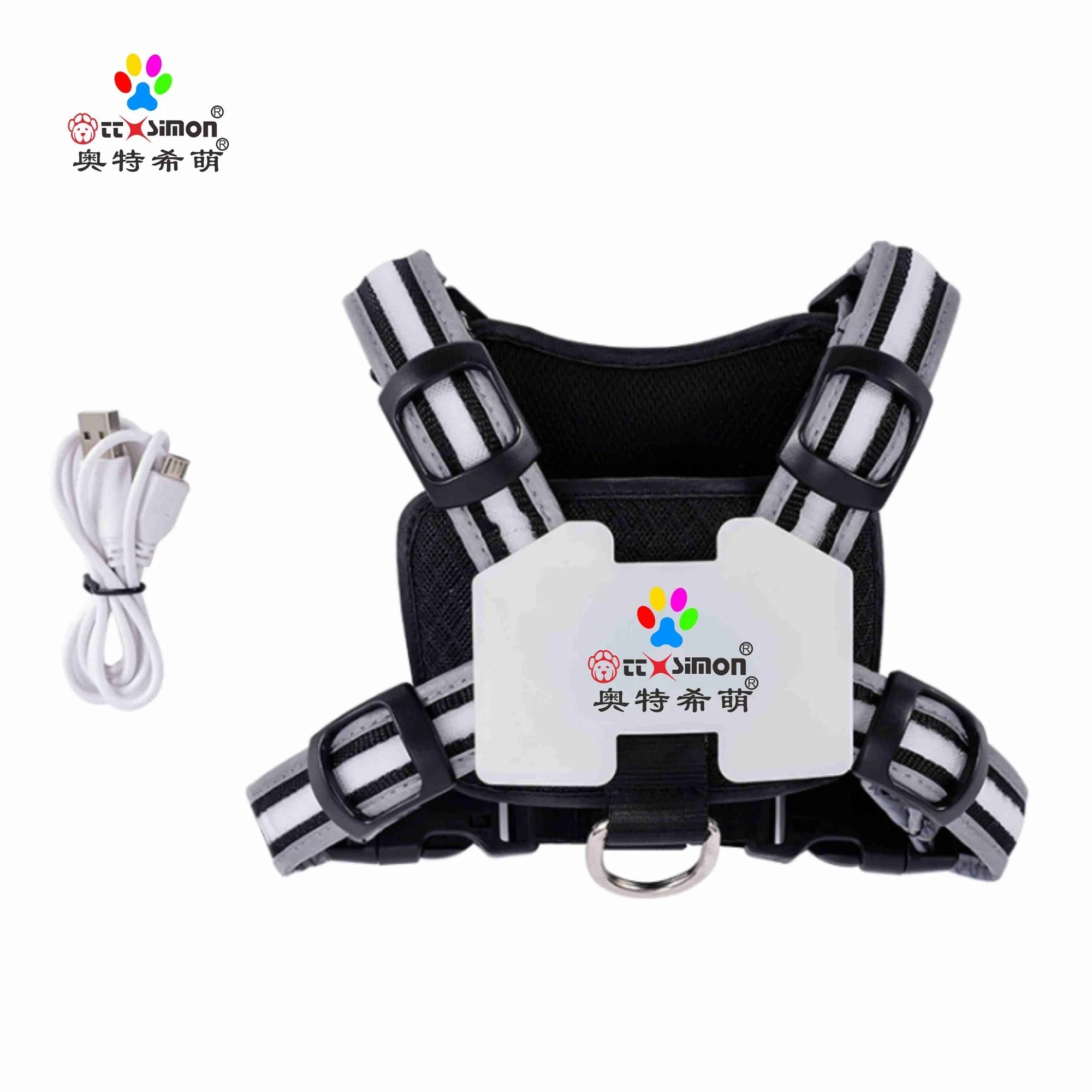 

service dog collares de perro vest Rechargeable Led Dog Harness for Large Dog Reflective Lights Personalized