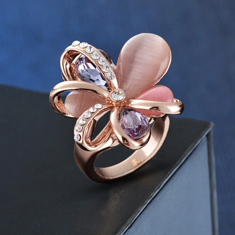 Angel Girl Rose Gold Color Ring Shining Opals Rings For Women Trendy Engagement Wedding Jewelry Anillos images - 6