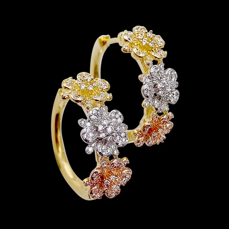 Медные серьги Lanyika три цветка ушное кольцо с микрозакрепкой из циркона для женщин