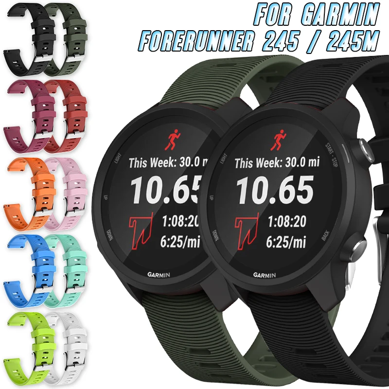 

For Garmin Forerunner 245 / 245M Silicone Strap Smartwatch Replacement 20mm Sport Bracelet Metal Clasp Wristband Accessories