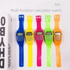 Часы детские цифровые, многофункциональные электронные наручные с калькулятором, с силиконовым ремешком, с датой
