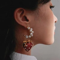fashion trend vintage childlike cute strawberry pearl pendant earrings necklaces for women jewelry set unique high quality gift