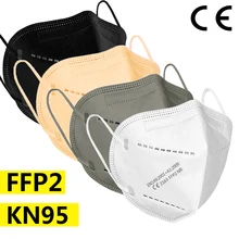 Masque facial KN95 ffp2, 6 couches filtrantes, respirateur, protection anti-poussière, noir