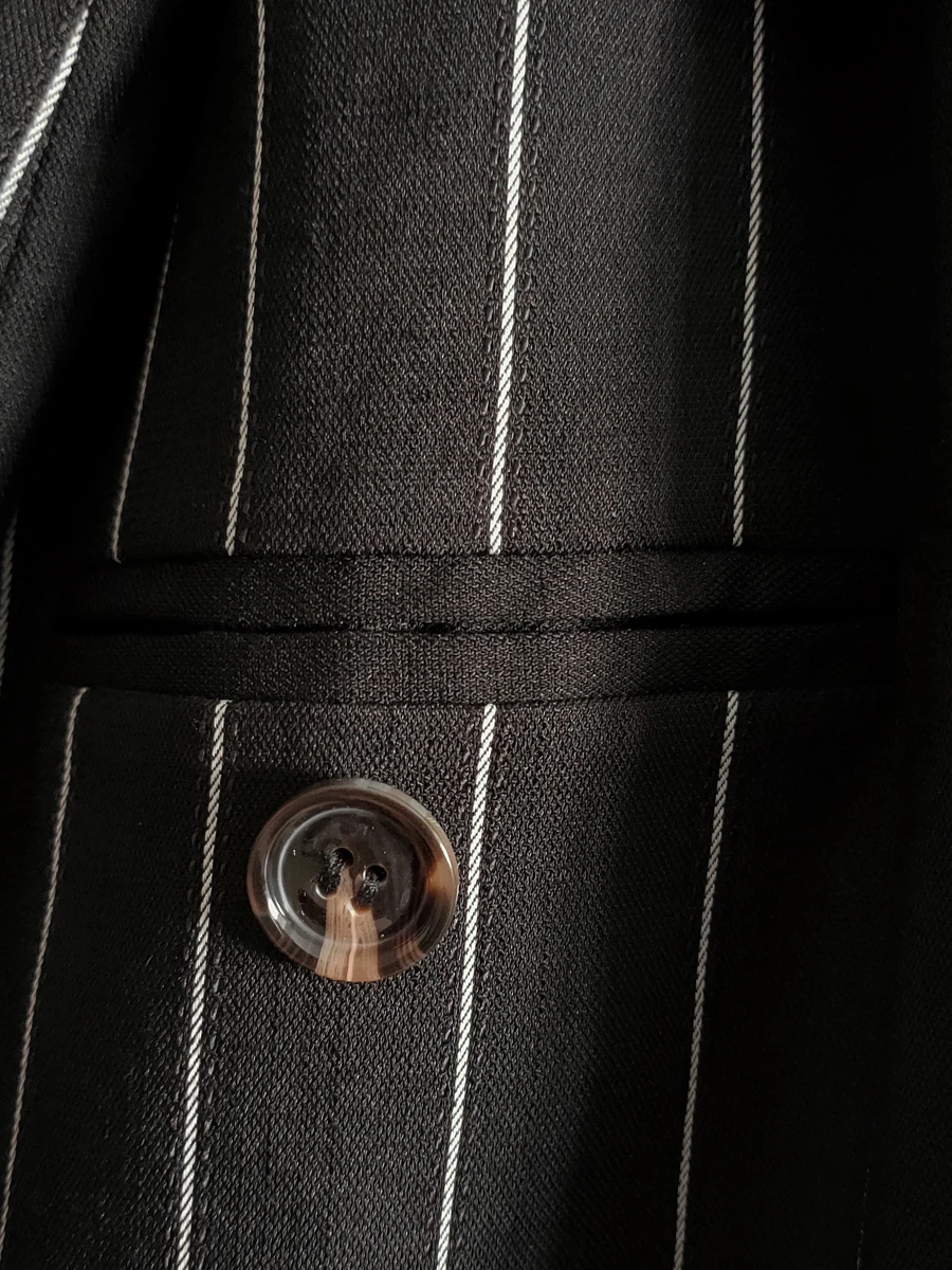 Striped medium length suit women 2021 spring and autumn new belt exquisite suit top double breasted coat 21251