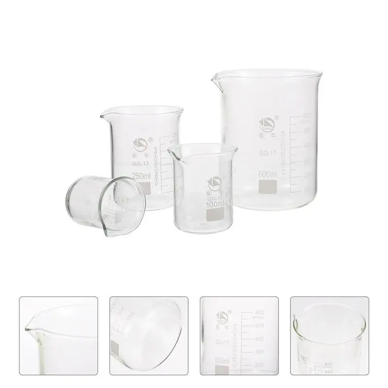 

4pcs Glass Measuring Cups Beakers with Scale Laboratory Beaker Glass Beakers for Home School