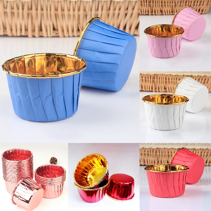

50Pcs/Set Baking Cup Pure Colors Coated Paper Cake Wrappers Cake Paper Cups Party Supplies Tray Case Pastry Tools