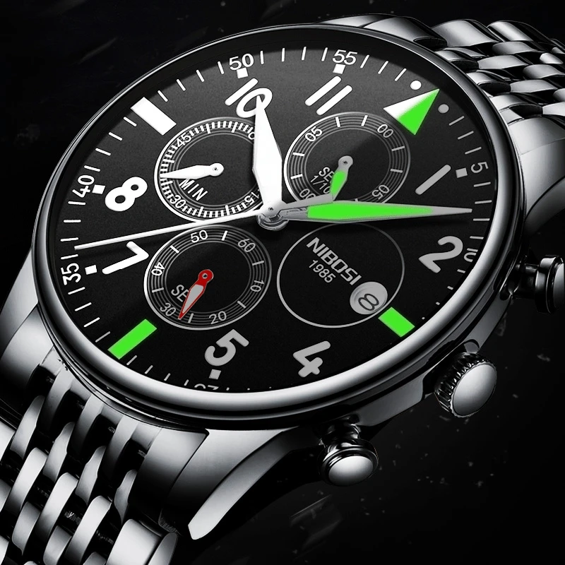 Модные мужские часы NIBOSI повседневные спортивные водонепроницаемые кварцевые