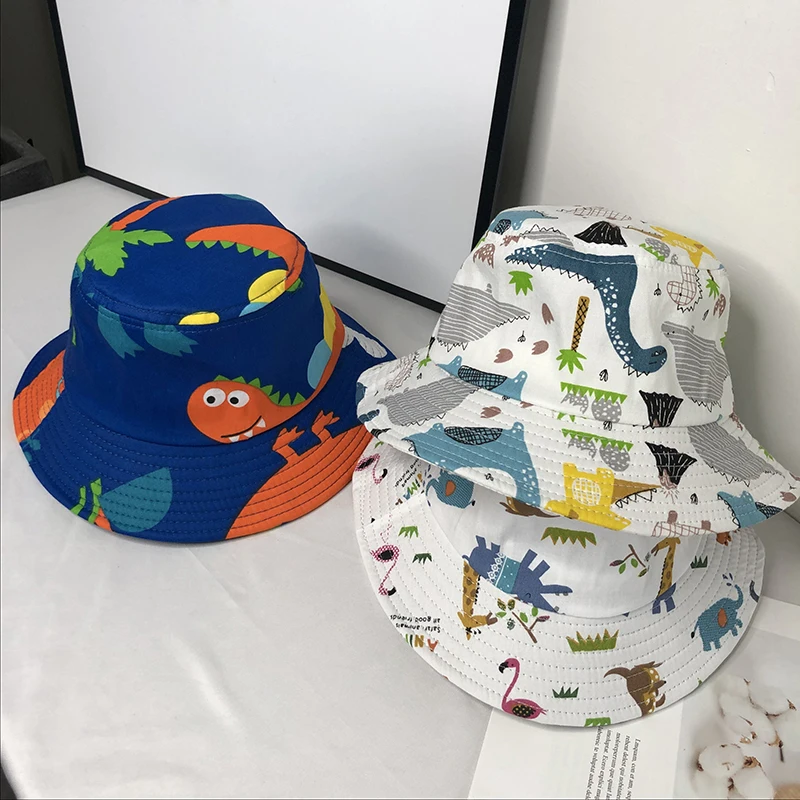

Dinosaur Print Baby Hat Cartoon Cotton Bucket Hat Kids Summer Sun Cap Toddler Boys Girls Hats