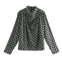 women print casual shirt new fashion professional ladies blouse classic long sleeve retro pop top
