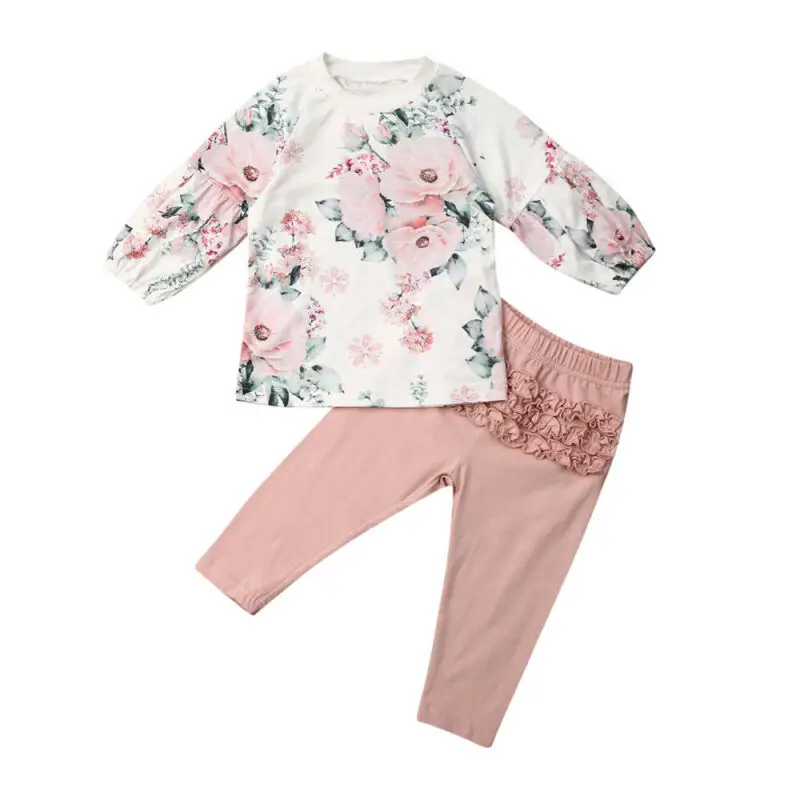 Одежда для маленьких девочек топы с длинным рукавом и цветочным принтом блузка