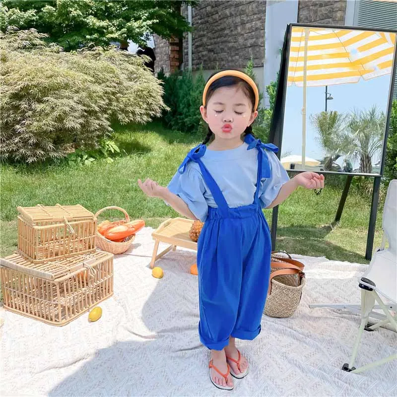 Летний комбинезон для девочек новинка 2021 рубашка с пышными рукавами в Корейском
