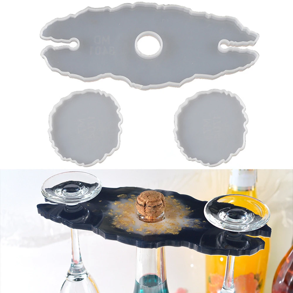 Irregular Red Wine Rack Silicone Mold Cup Pad Set DIY Crystal Mold For Uv Resin