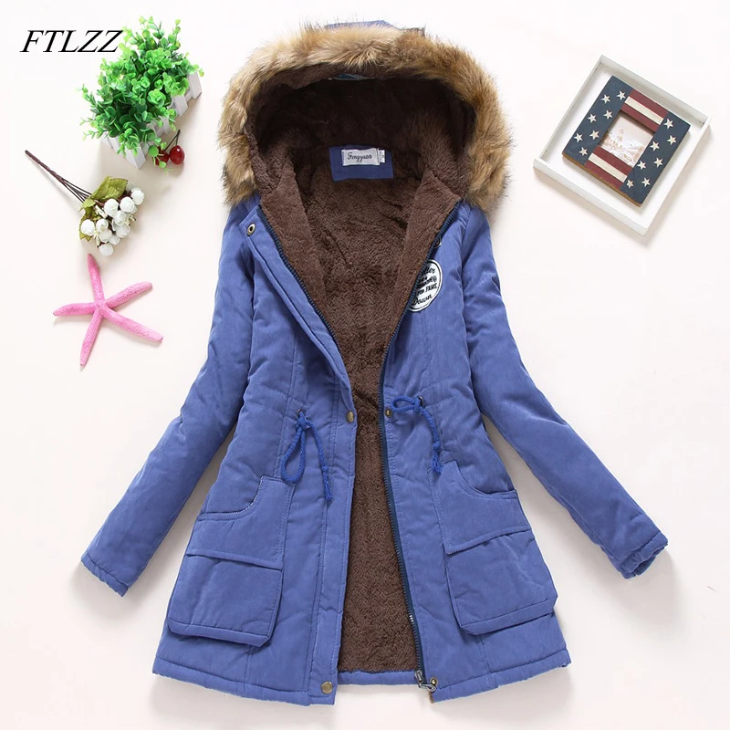 FTLZZ новые парки для женщин Осенне зимнее пальто теплая хлопковая зимняя куртка