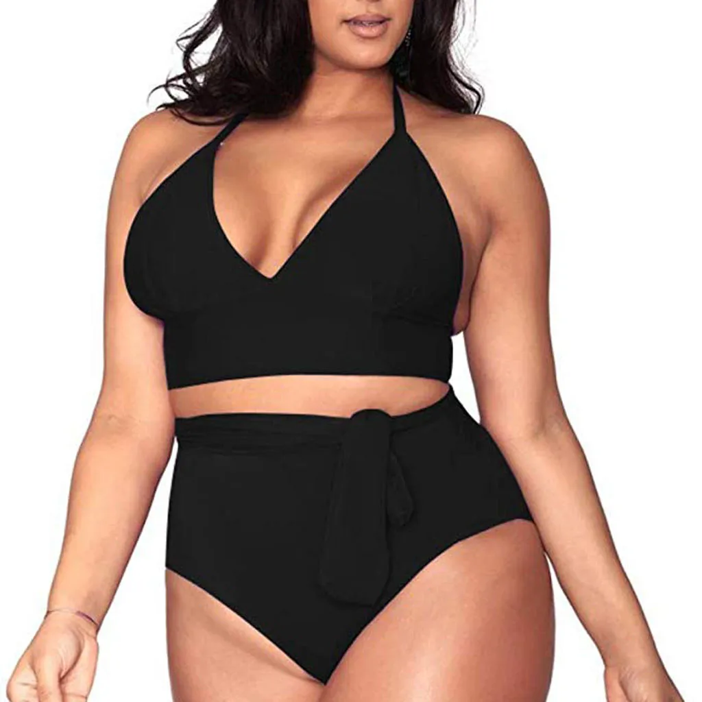 Plus Size Woman Bikini Sexy Swimwear 2020 Beachwear Black folk-custom Fashion Two-Piece Women's Biquini Push Up Swimsuit 4XL | Женская