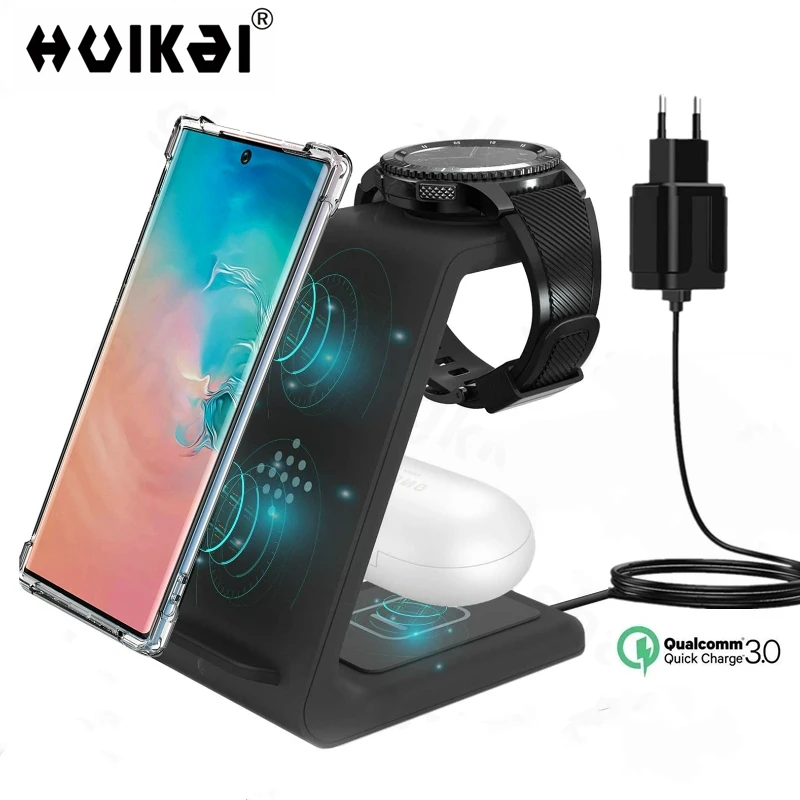 

Wireless Charger 3 in 1 Station for Samsung S21 S20 10 Note10 8 Qi Fast Charging Stand Dock for Galaxy Watch 3 Active 2 Buds Pro