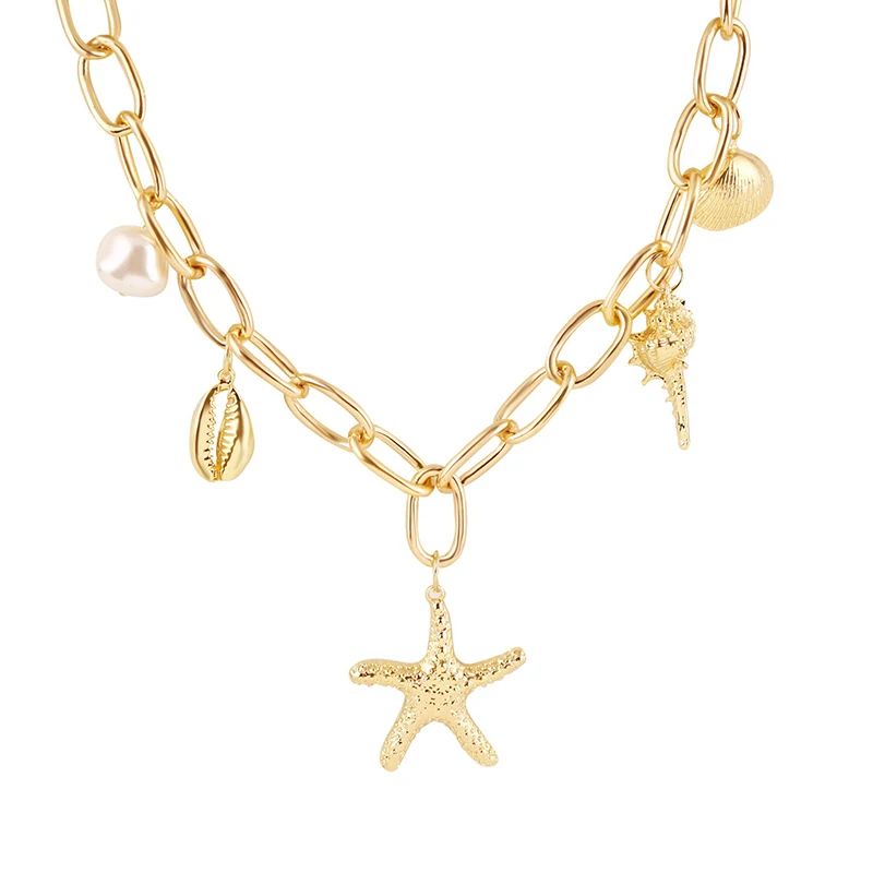 

[FVFV]2021 The latest hot style design sense unique accessories starfish conch conch necklace or female golden shell necklace