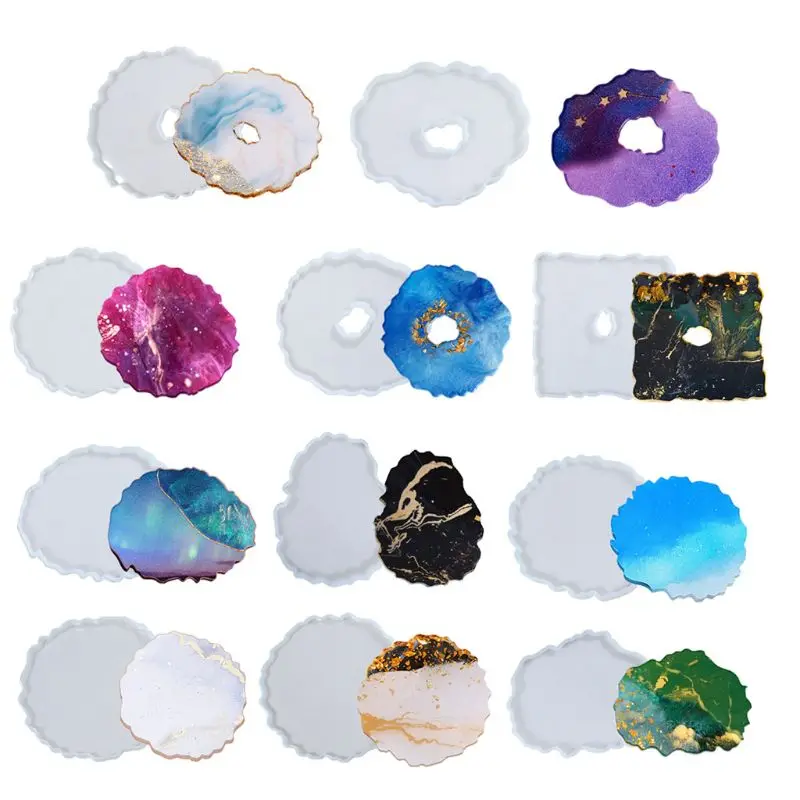 

11Pcs Irregular Round Wave Silicone Geode Coaster Resin Molds Resin Coaster Mold E15E