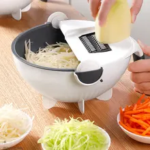 Magic Multifunctional Rotating Vegetable Cutter With Drain Basket, Kitchen Veggie Fruit Crusher, Grater, Slicer, Kitchen Gadget