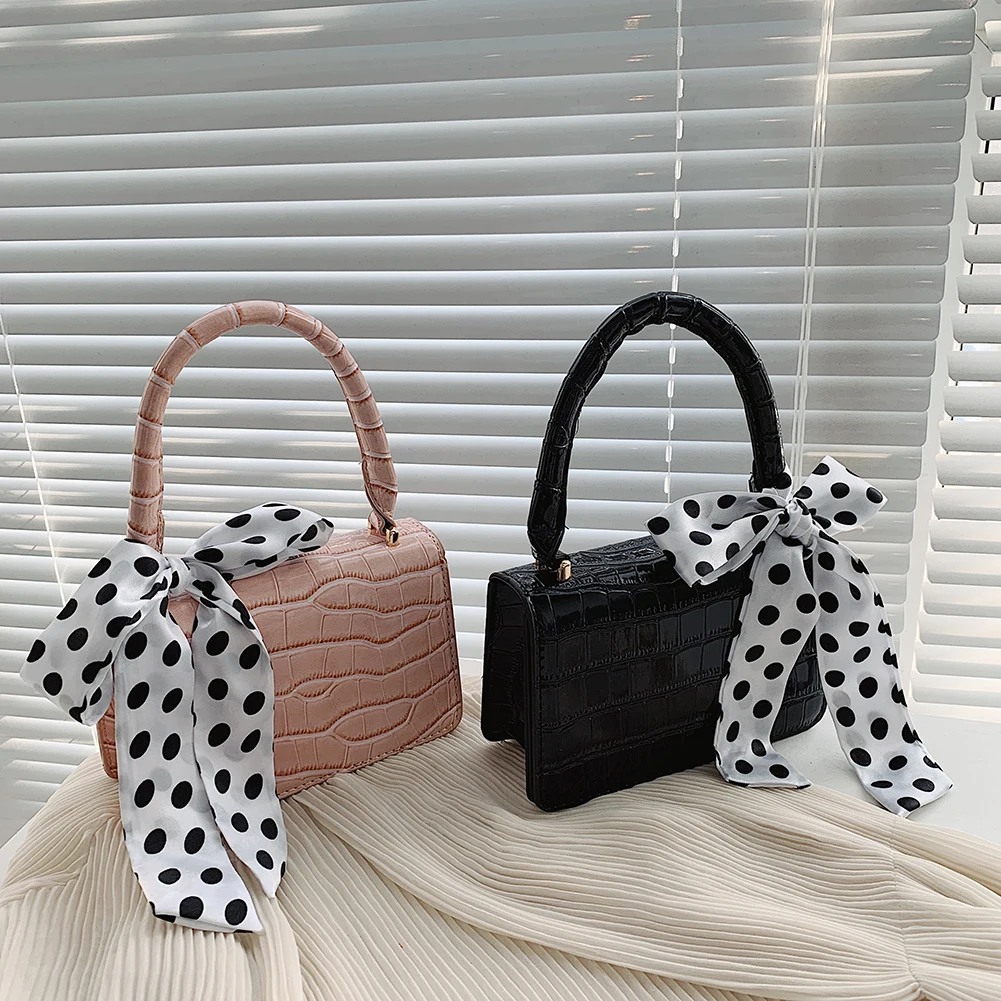 

Fashion Stone Pattern Silk Scarf Women Mini Handbag Vintage PU Leather Casual Solid Color Ladies Small Flap Top-handle Handbags