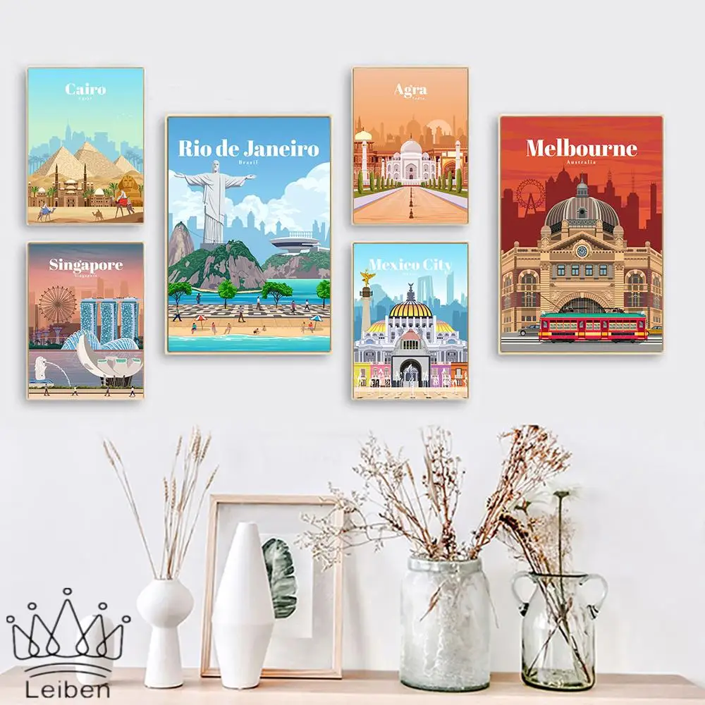 Плакат с изображением туристического пейзажа из мультфильмов картина для дома