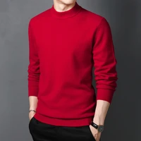autumn and winter sweater mens classic casual bottoming sweater red half high neck pullover men loose oversize