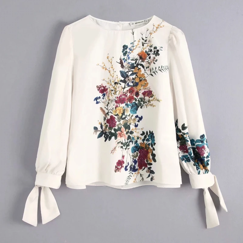 Новые осенние женские элегантные повседневные блузки с цветочным принтом