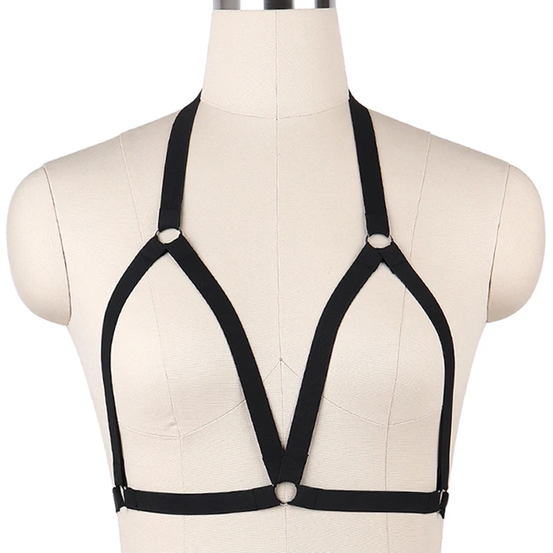 Черный с открытой грудью готический бюстгальтер ремня через одно плечо панк