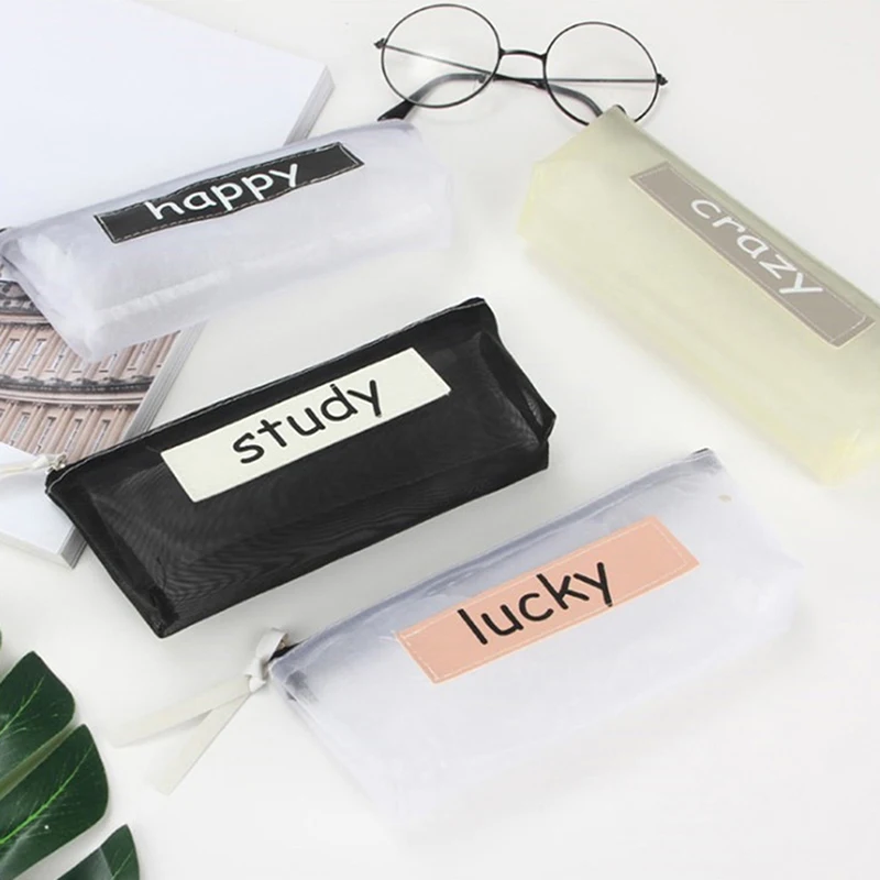 

Transparent Pencil Case Mesh Pencil Bag For Kids Gift Office School Supplies