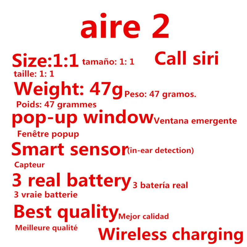 Tws 1:1 aire2 беспроводные bluetooth наушники, умный сенсор, поддержка беспроводной зарядки, настоящая батарея, супер бас, hifi Звук, наушники