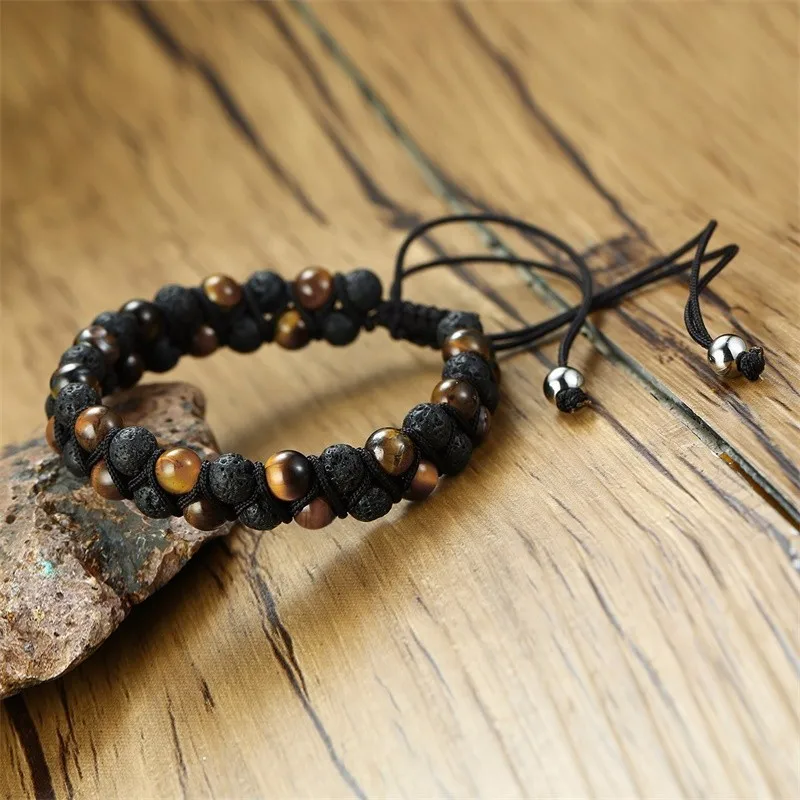 Мужской браслет из лавы и тигрового глаза браслеты бисера для мужчин