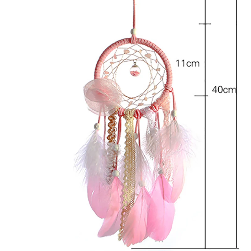 

Girl Heart Dream Catcher National Feather Ornaments Lace Ribbons Feathers Wrapped Lights Dreamcatcher Wind Chimes home decor new