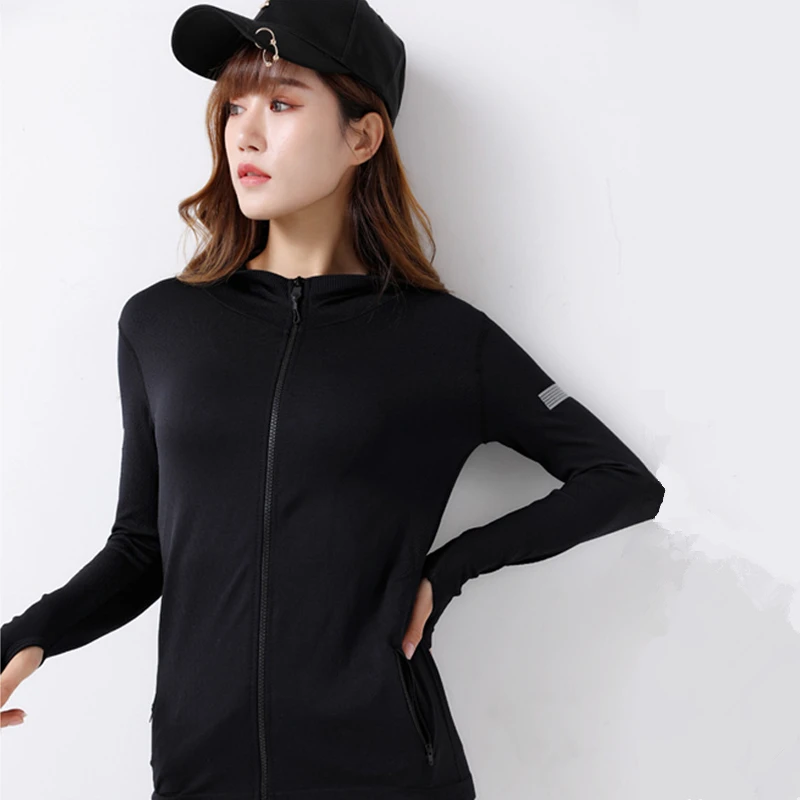 

Women Sport Jacket Zipper Yoga Coat Clothes Thumb Hole Gym Workout Jacket Running Hoodies Trainning Sportwear Fitness Hooded Top